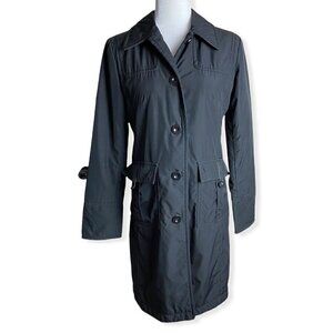 Kenneth Cole Reaction Black Parka Jacket w Leather Trim Womens Sz Small